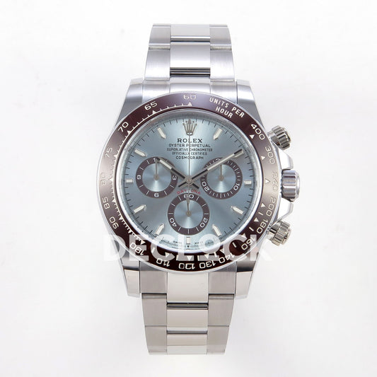 Rolex Daytona 126506 BTF replica, front view with ice blue dial and Oyster bracelet