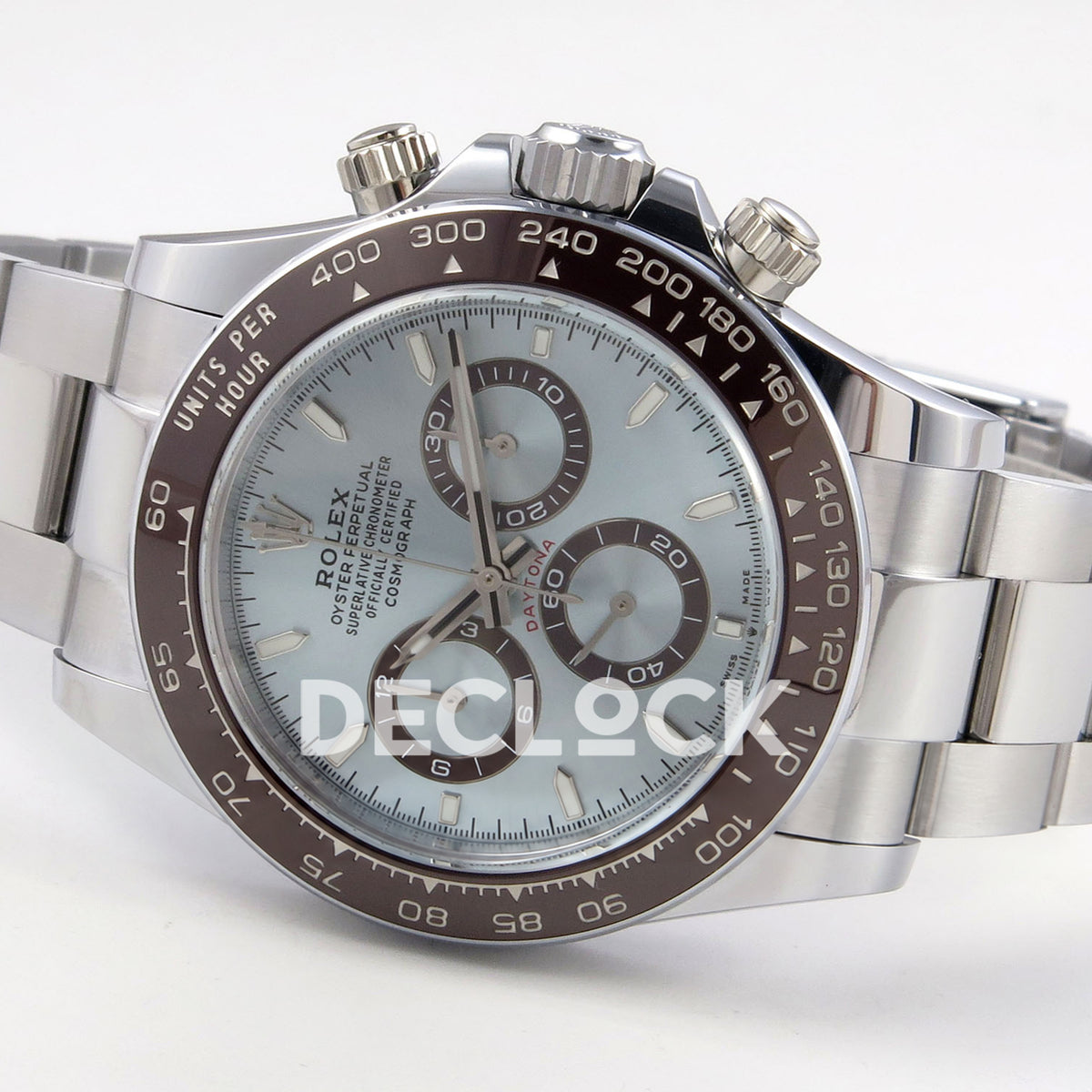 Rolex Daytona 126506 BTF replica, crown-side angled view