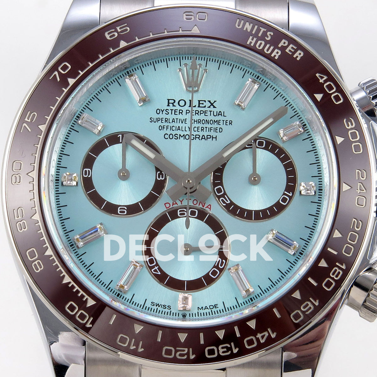 Rolex Daytona 126506 Ice Blue Crystal QF V13 replica - ice-blue crystal-marker dial and brown ceramic bezel close-up