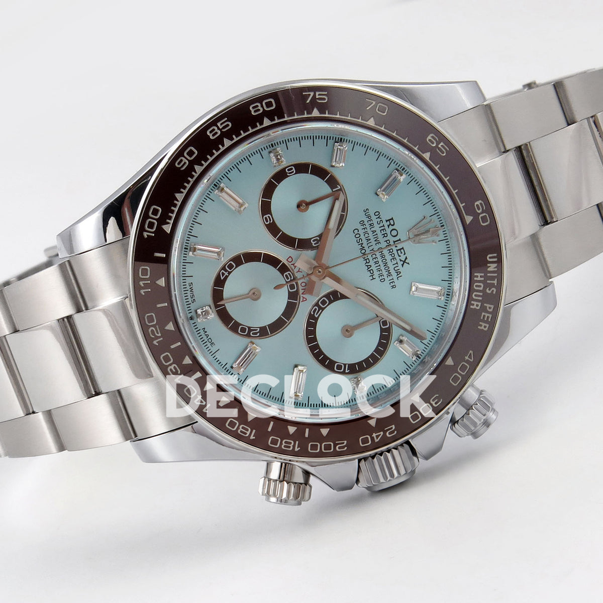 Rolex Daytona 126506 Ice Blue Crystal QF V13 replica - horizontal front view and steel bracelet