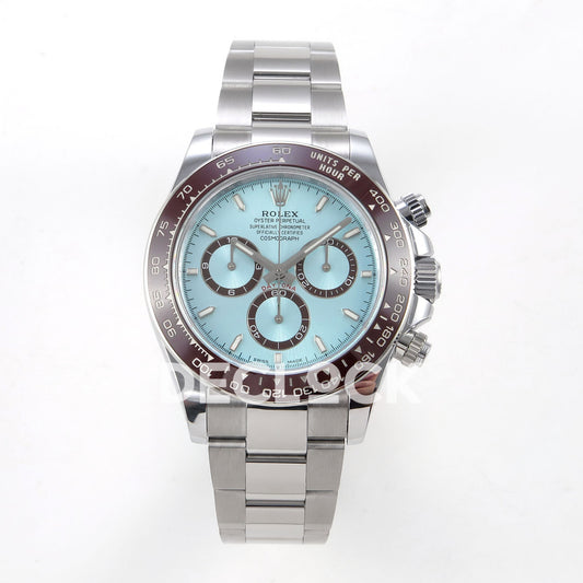 Rolex Daytona 126506 QF V13 ice-blue dial replica - front view of ice-blue dial and steel bracelet