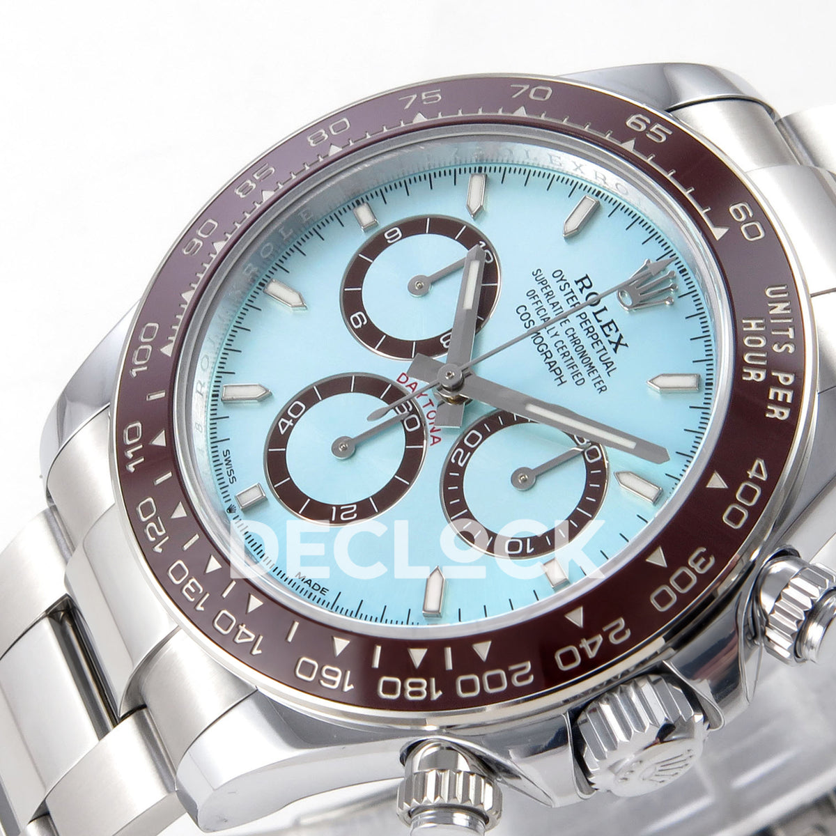 Rolex Daytona 126506 QF V13 ice-blue dial replica - horizontal angled dial detail