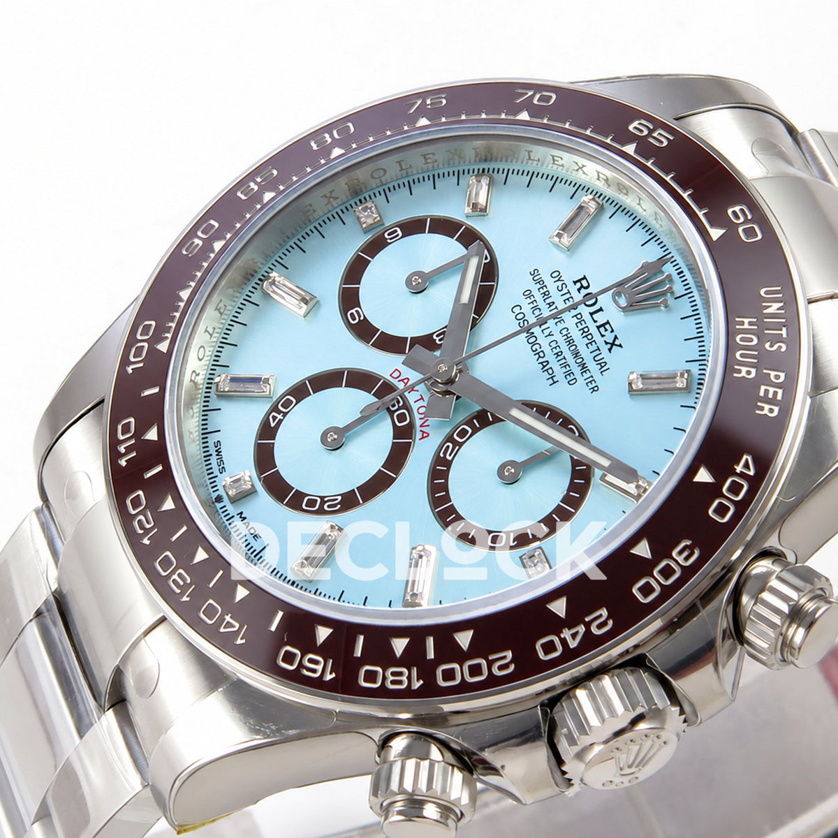 Rolex Daytona 126506 VSF, ice blue diamond markers, VS4131 V3s weighted — dial crown angle