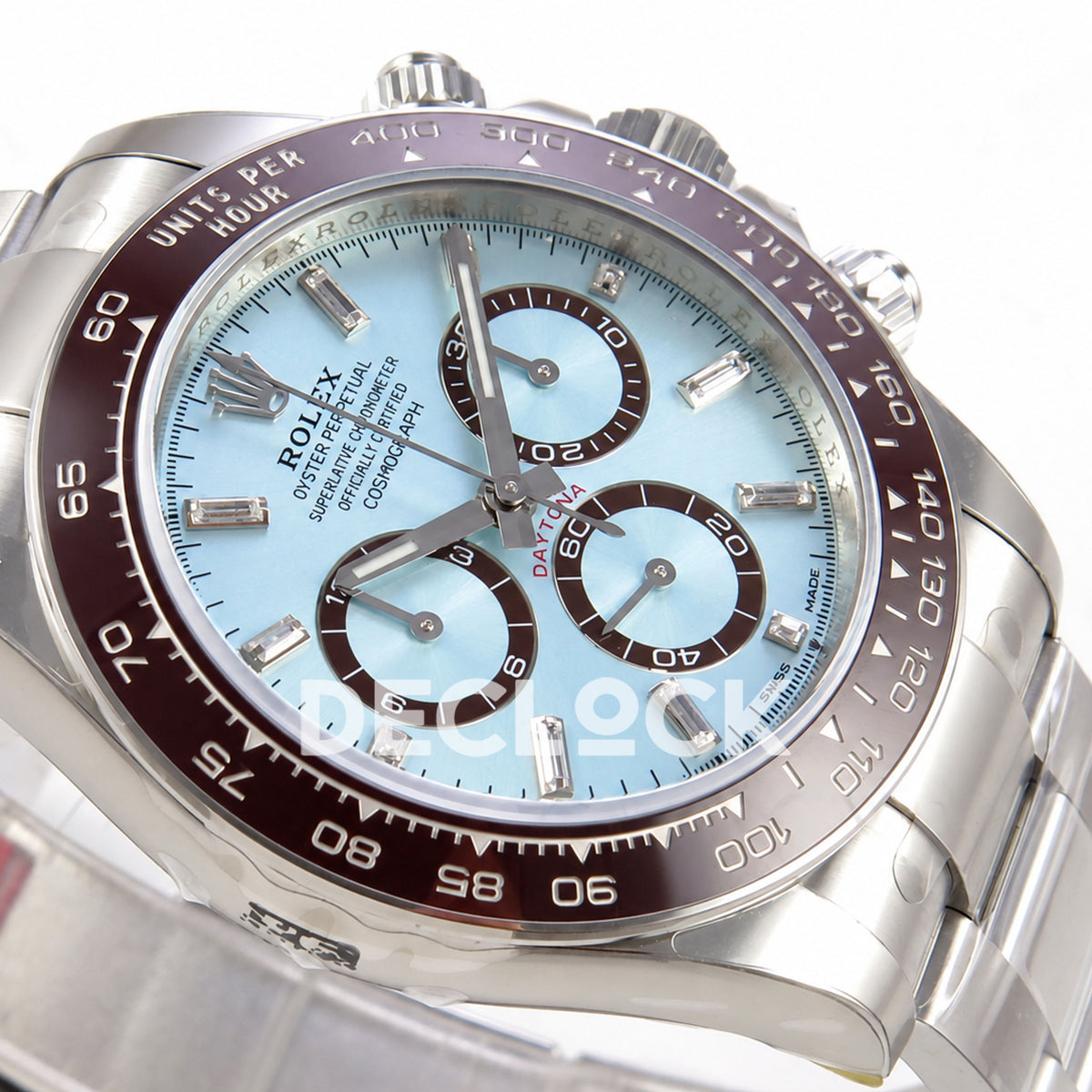 Rolex Daytona 126506 VSF, ice blue diamond markers, VS4131 V3s weighted — dial side angle