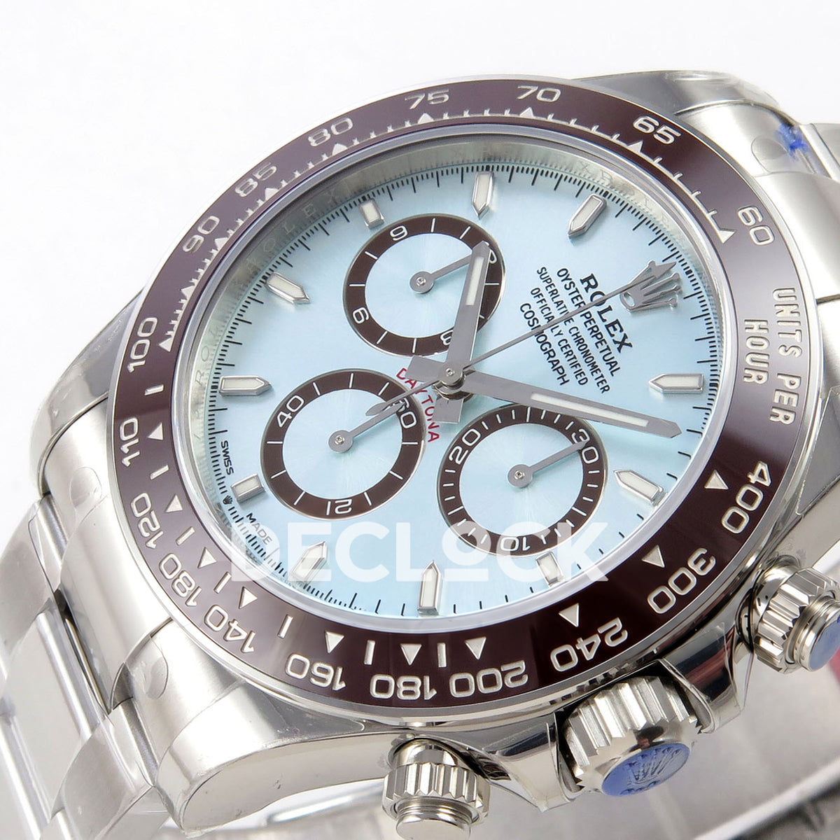 Rolex Daytona 126506 VSF DD4802 stick-marker replica - horizontal angled dial view