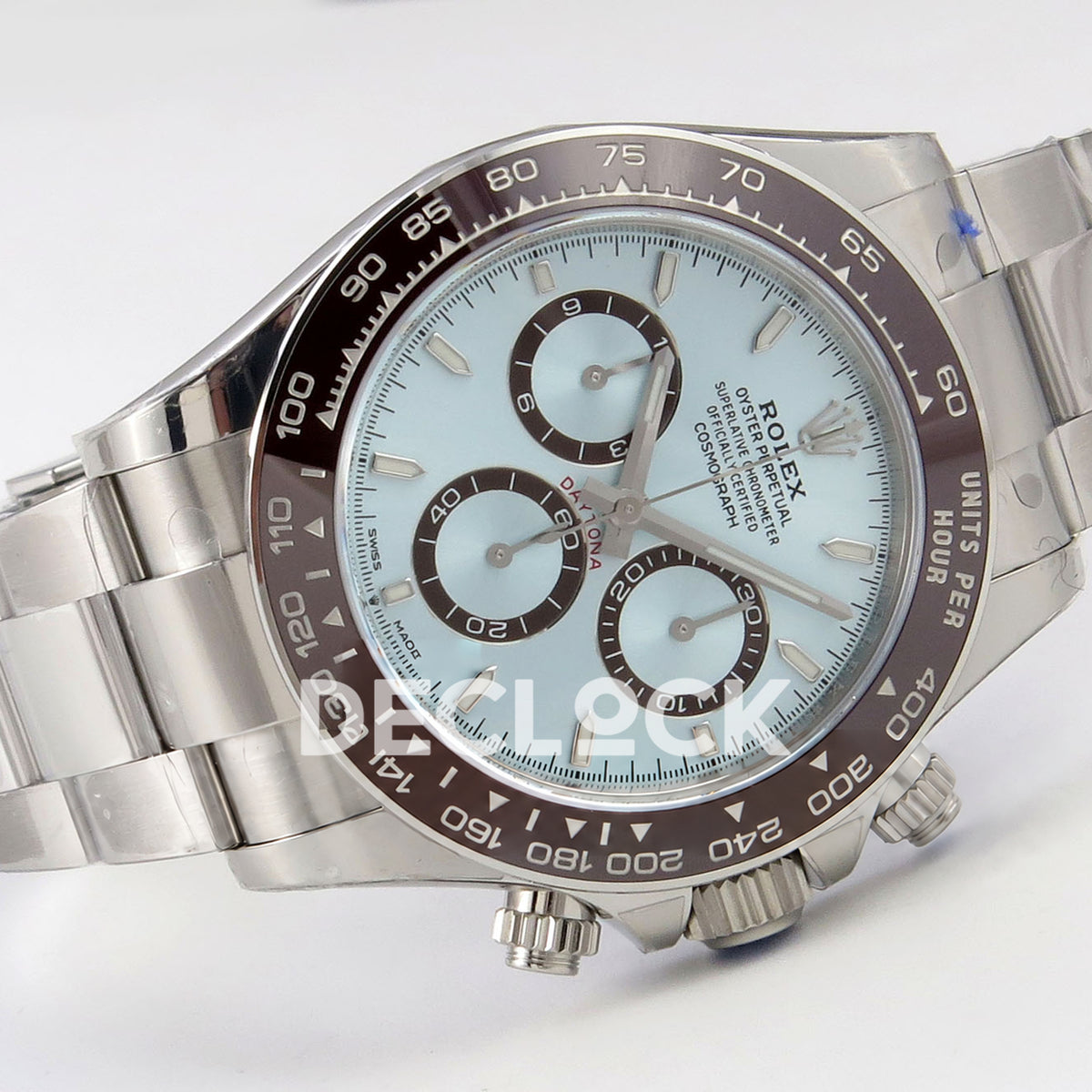 Rolex Daytona 126506 VSF DD4802 stick-marker replica - horizontal front view with stainless-steel bracelet