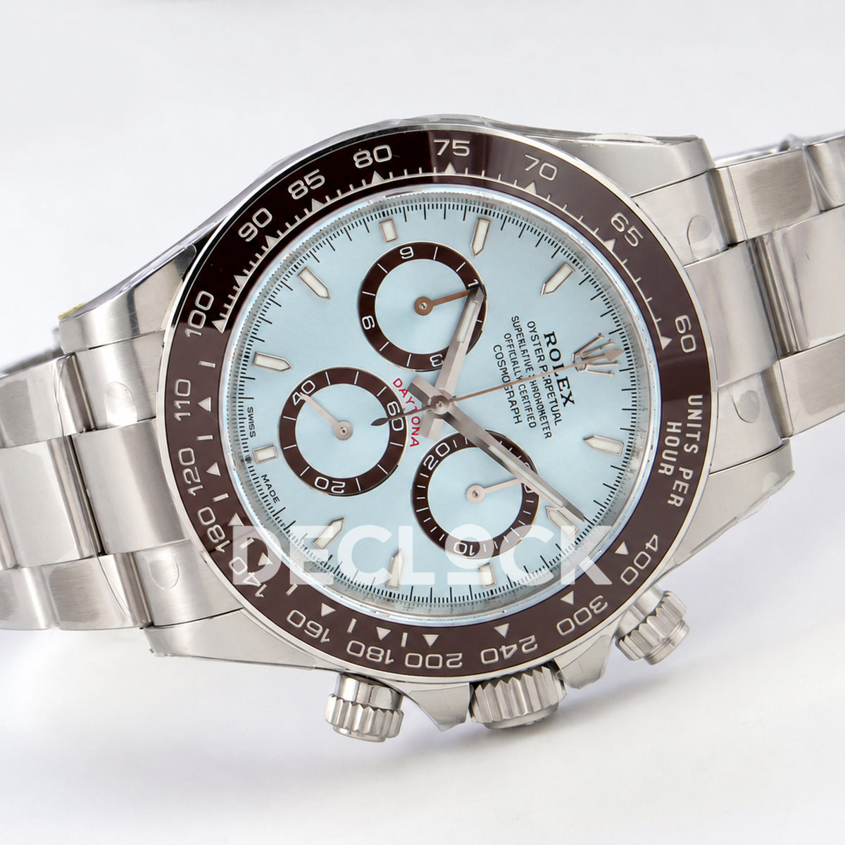 Rolex Daytona 126506 VSF, ice blue stick markers, VS4131 V3s weighted — bracelet front angle