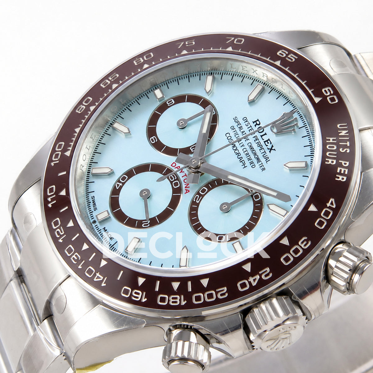 Rolex Daytona 126506 VSF, ice blue stick markers, VS4131 V3s weighted — dial crown angle