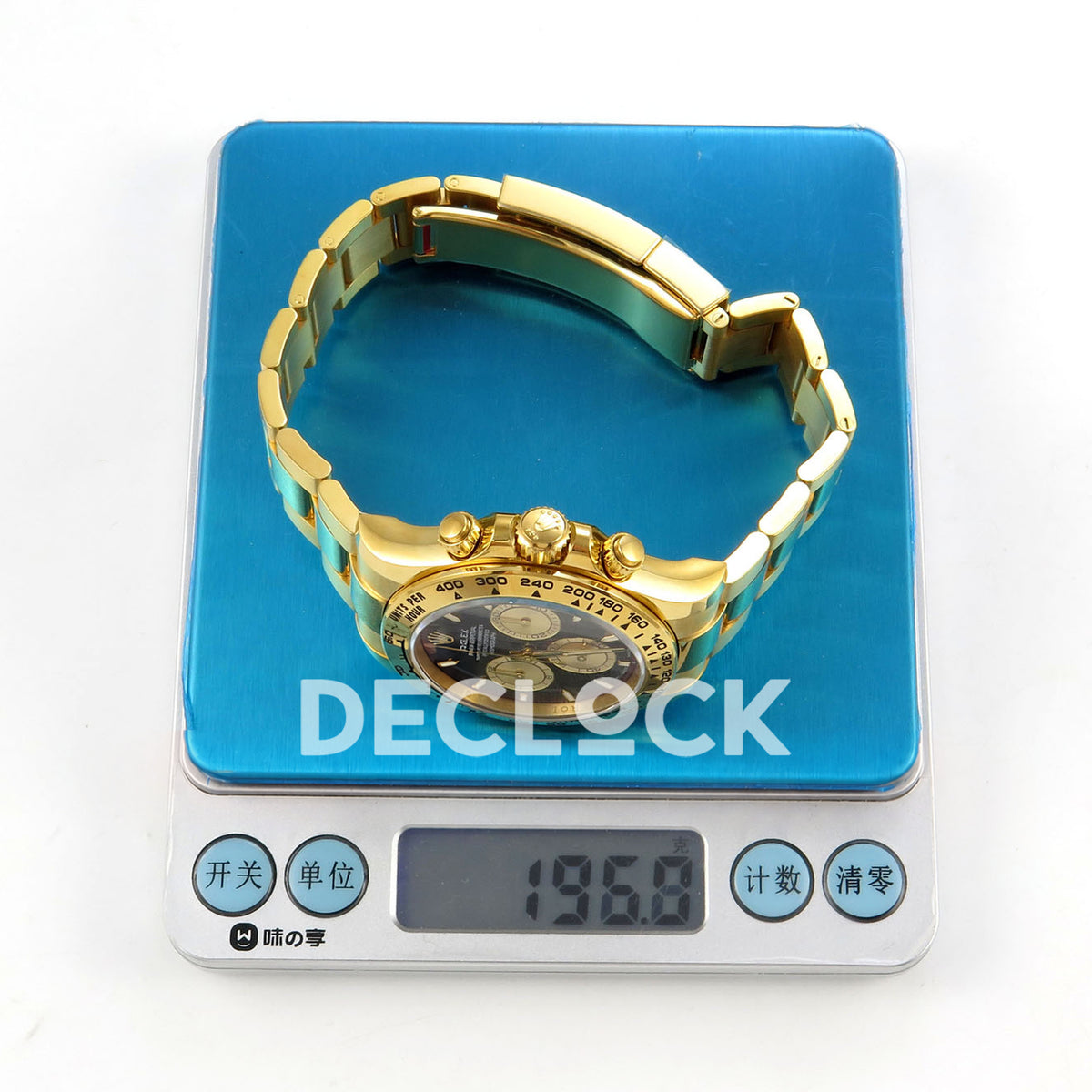 Rolex Daytona 126508 RWF replica - original digital scale display reading 196.8g