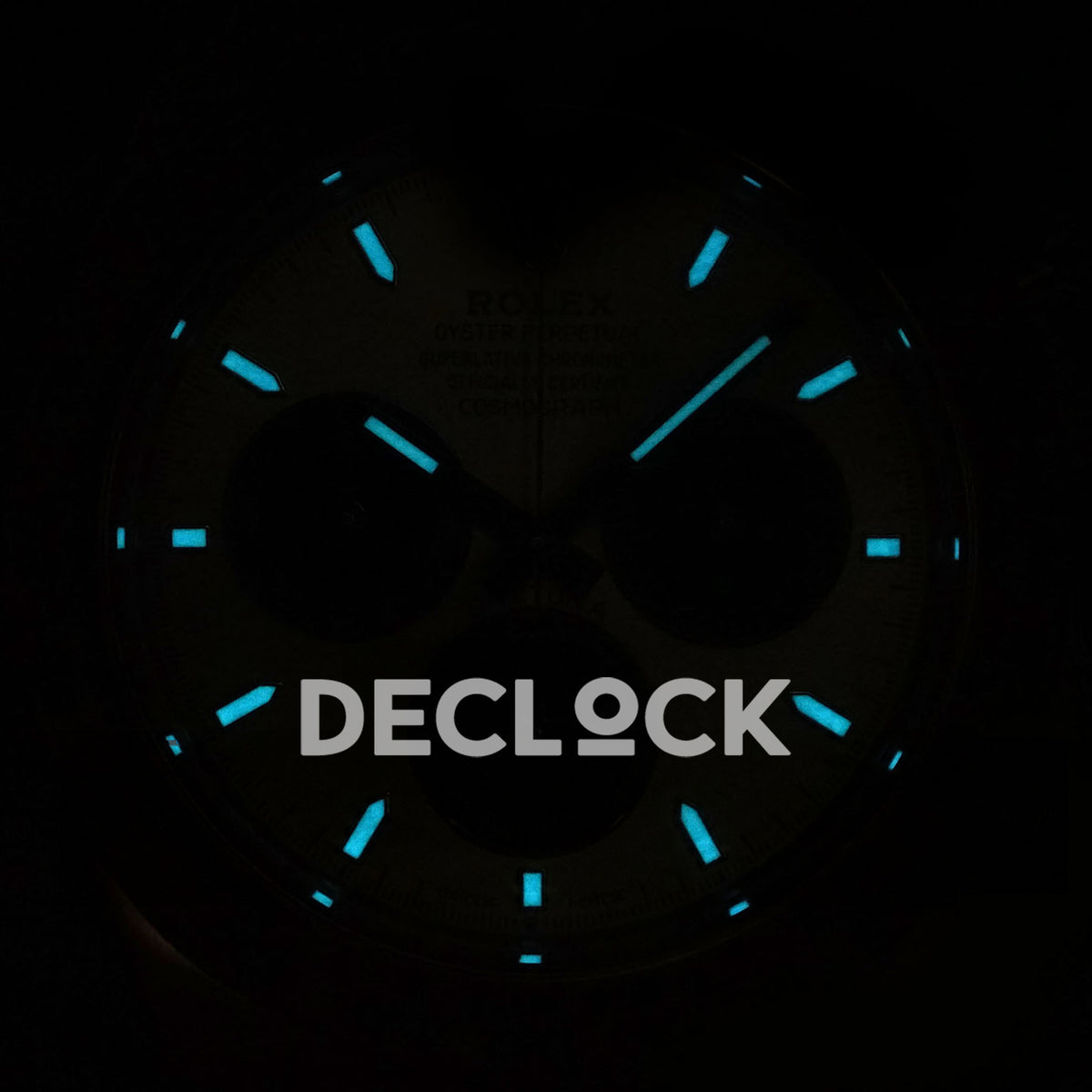 Rolex Daytona 126508 RWF replica - cyan luminous hands and square hour markers in the dark