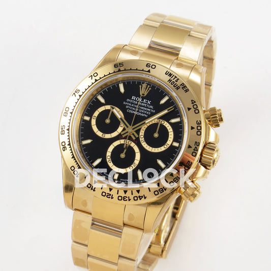 Rolex Daytona 126508 VSF replica - angled front view with yellow-gold-finish case and bracelet