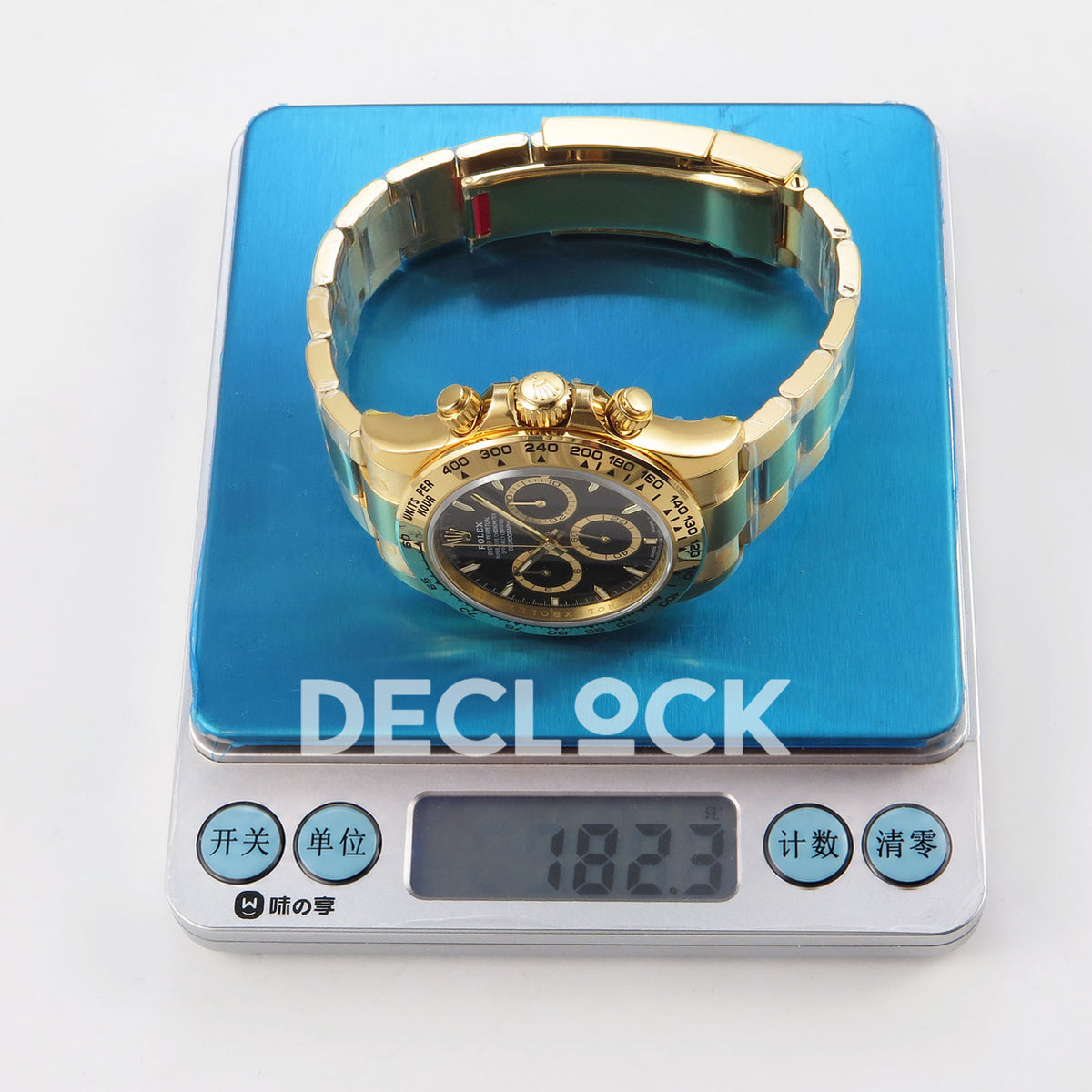 Rolex Daytona 126508 VSF replica - original digital scale showing 182.3g