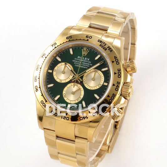 Rolex Daytona 126508 VSF VS4131 V3 green replica - angled front view of the case, green dial and bracelet