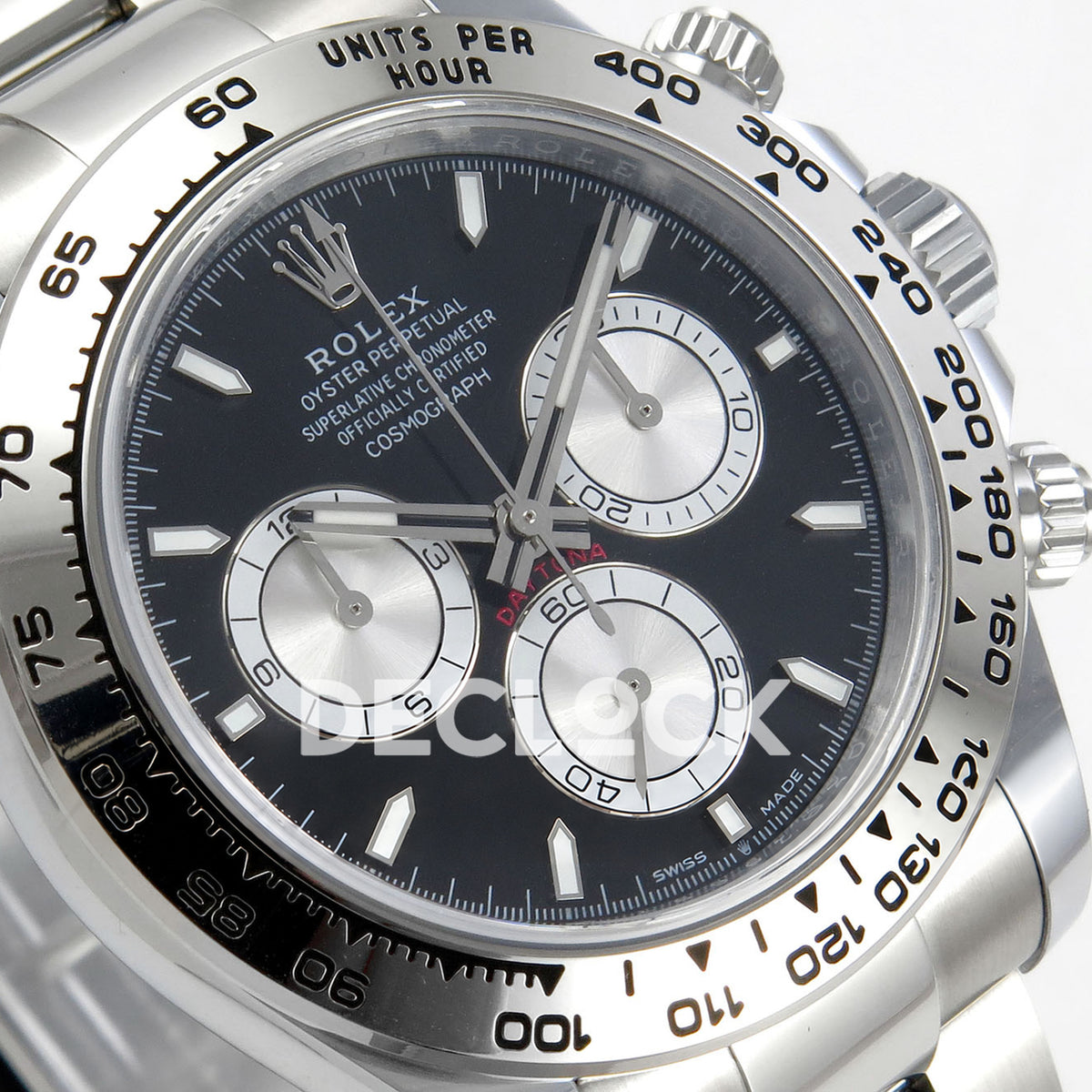Rolex Daytona 126509 BTF replica - original black dial, silver chronograph faces, luminous baton markers and silver tachymeter bezel