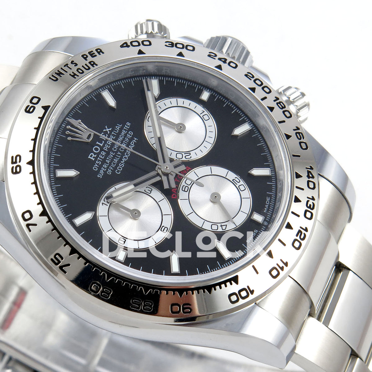 Rolex Daytona 126509 BTF replica - original black dial, silver chronograph faces, luminous baton markers and silver tachymeter bezel