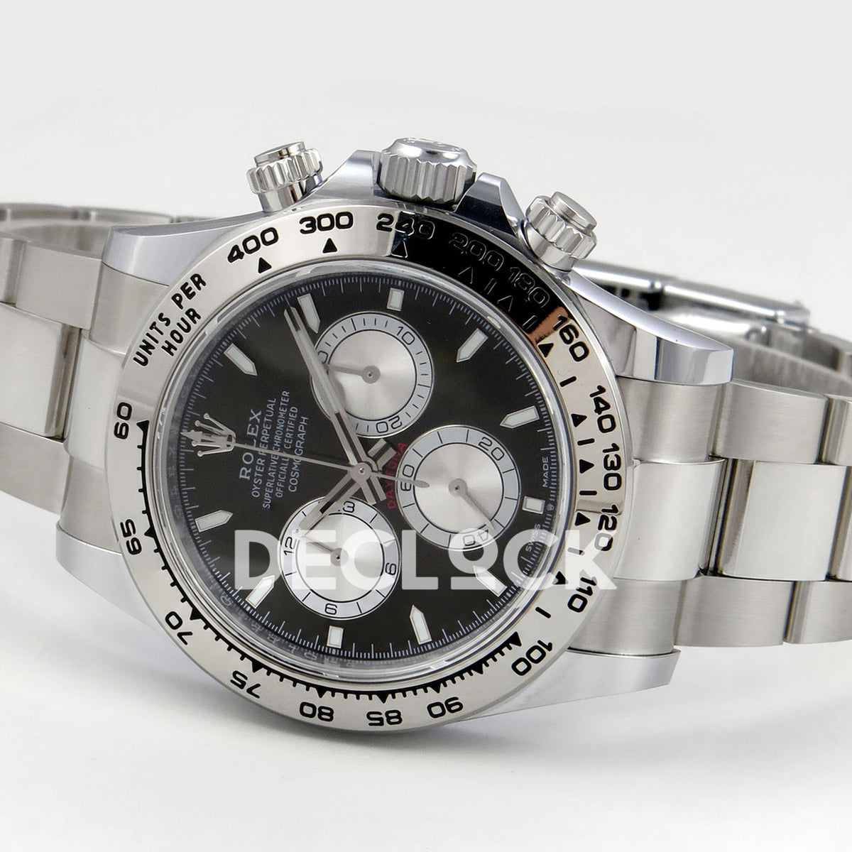 Rolex Daytona 126509 BTF replica - original black dial, silver chronograph faces, luminous baton markers and silver tachymeter bezel