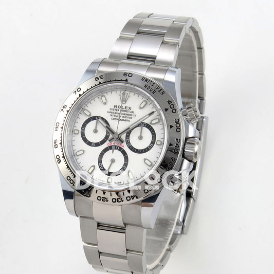 Rolex Daytona 126509 BTF replica - original white panda dial, black counter rings, luminous baton markers and silver tachymeter bezel