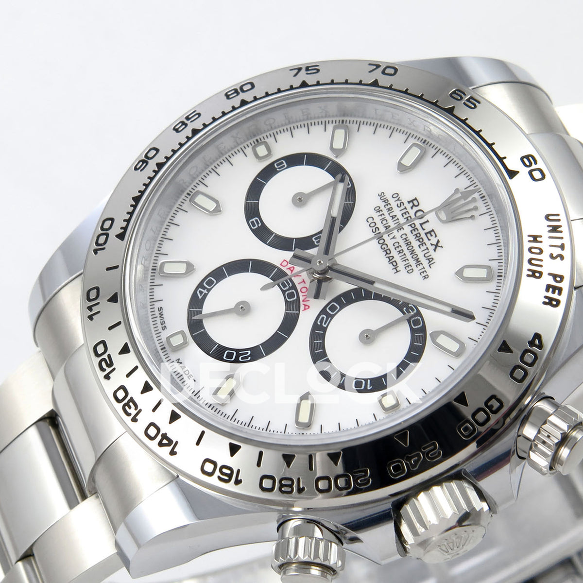 Rolex Daytona 126509 BTF replica - original white panda dial, black counter rings, luminous baton markers and silver tachymeter bezel
