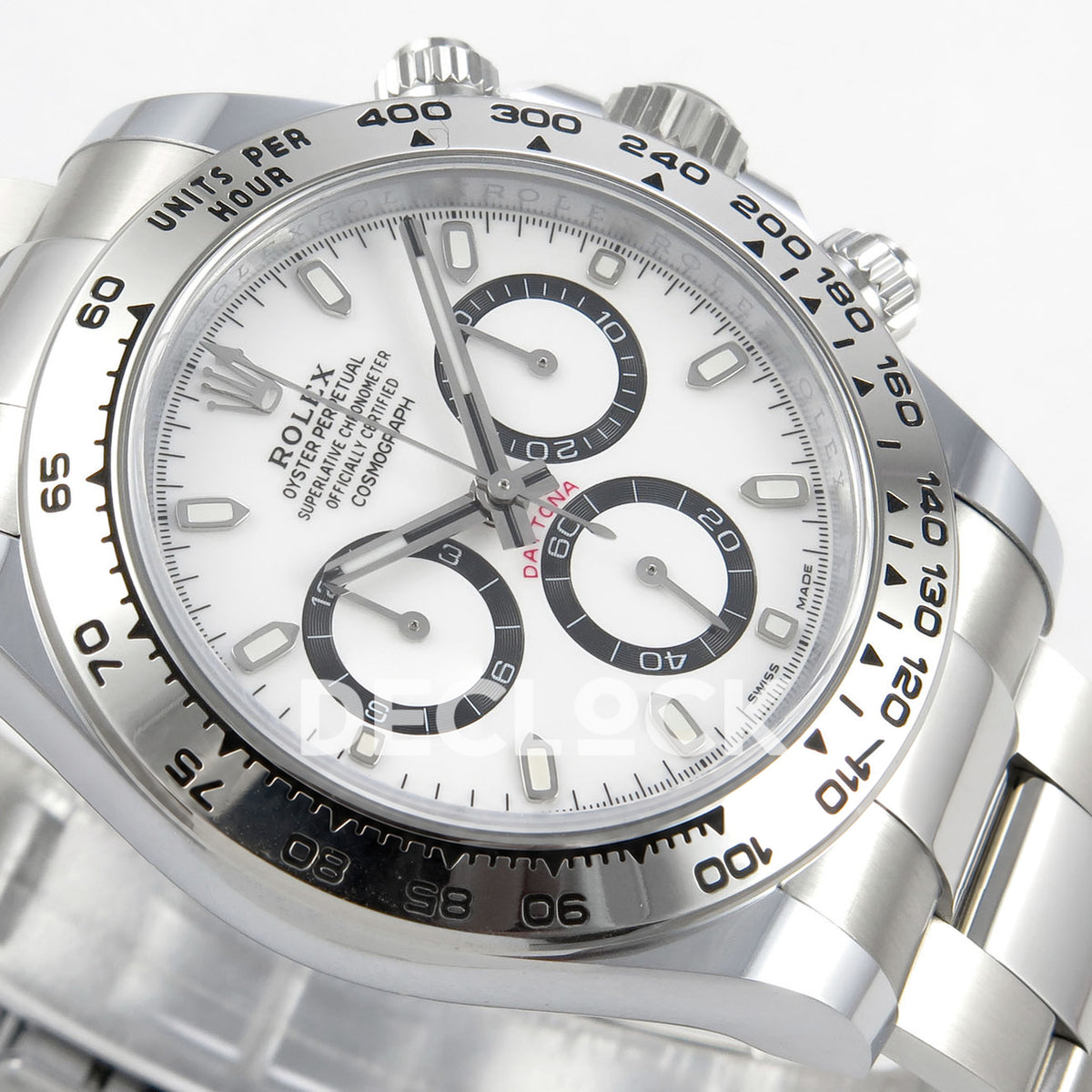 Rolex Daytona 126509 BTF replica - original white panda dial, black counter rings, luminous baton markers and silver tachymeter bezel