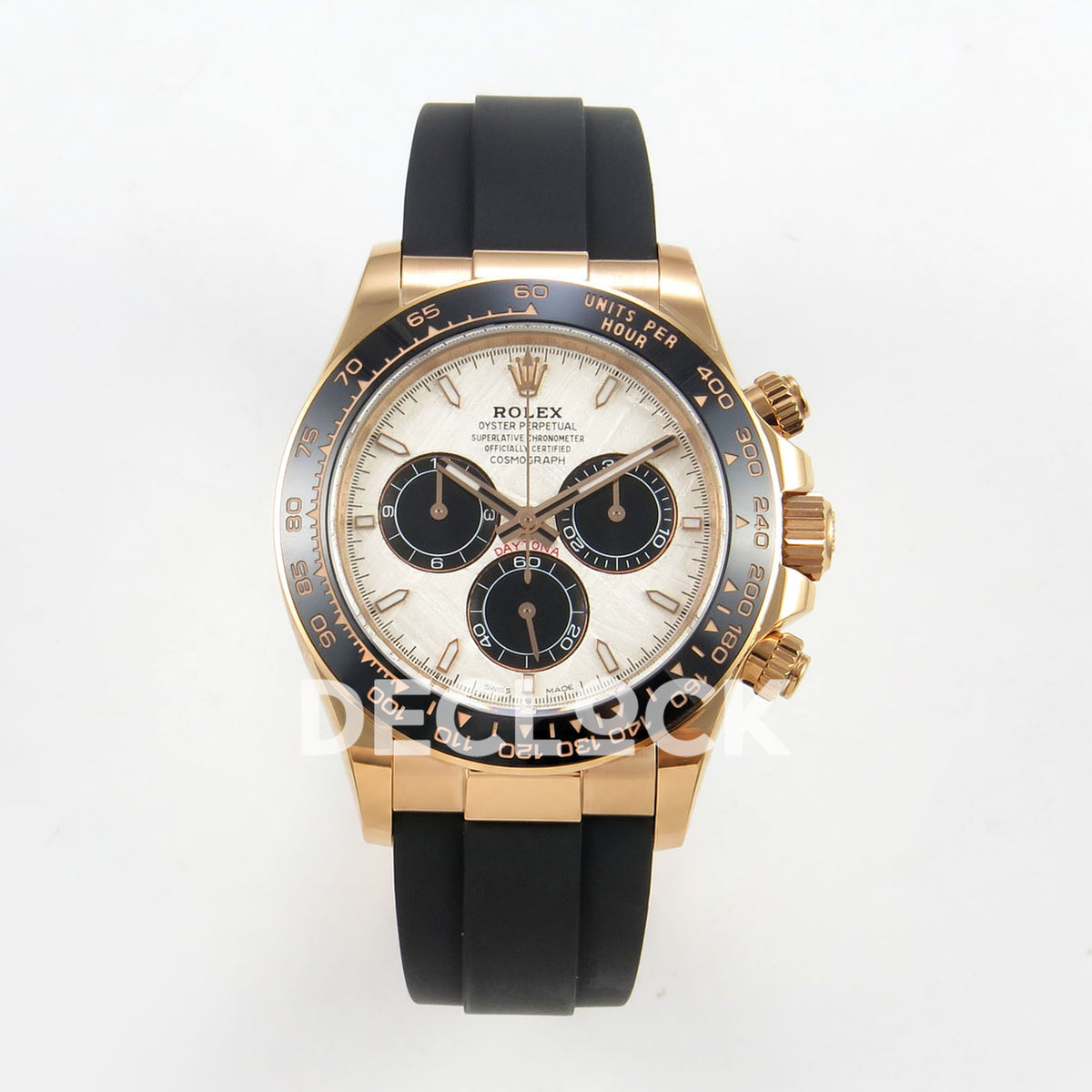 Rolex Daytona 126515 Clean Plus replica - front view of meteorite-style dial and Oysterflex strap