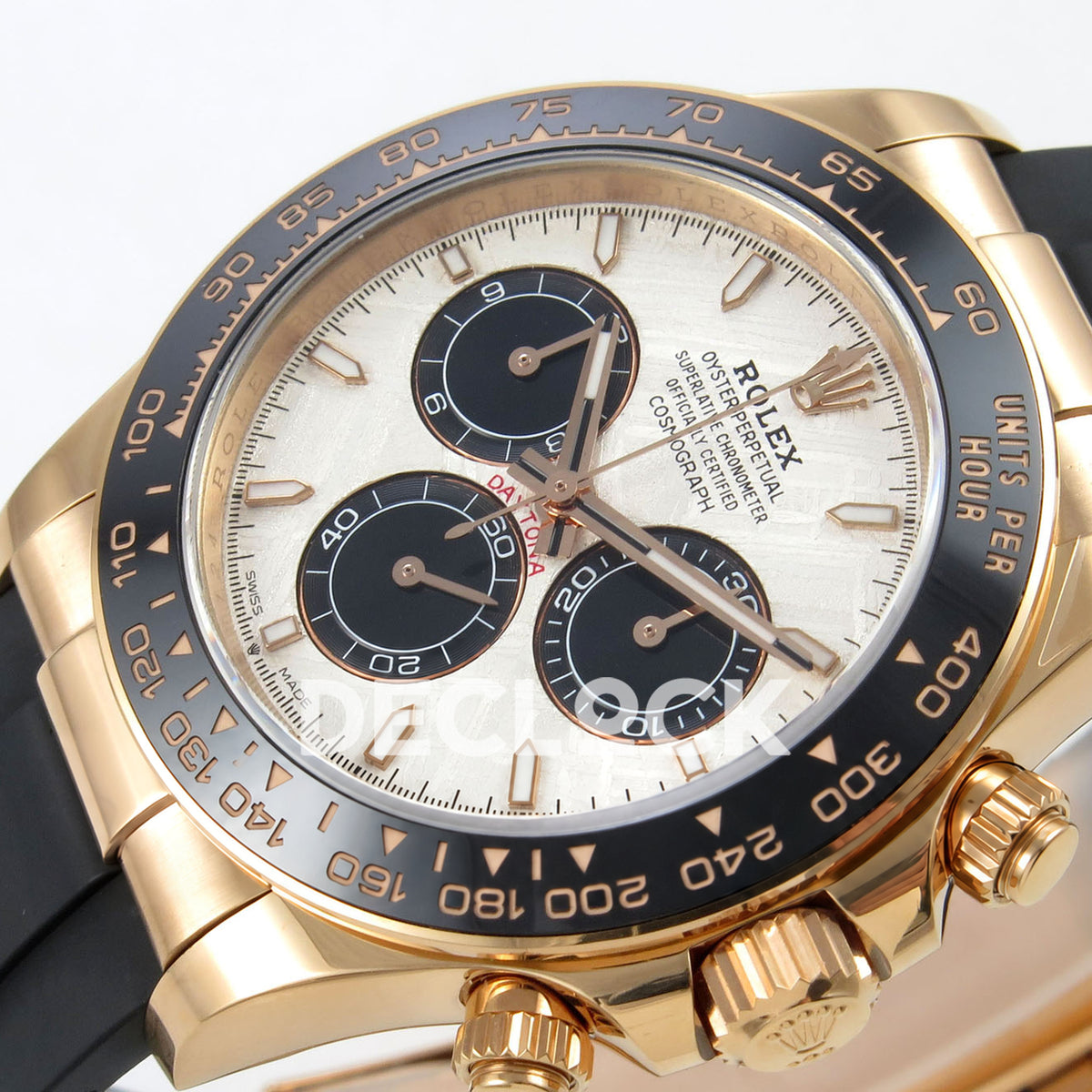 Rolex Daytona 126515 Clean Plus replica - meteorite-style dial and ceramic tachymeter bezel detail
