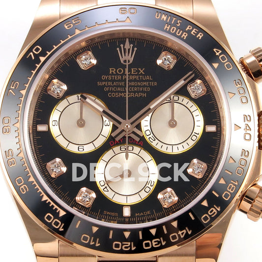 Rolex Daytona 126515 WF JH4131 black gem-set rose-gold replica - black gem-set dial and rose-gold-tone subdials close-up