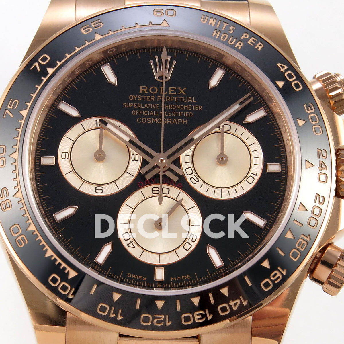 Rolex Daytona 126515 WF JH4131 black rose-gold replica - black dial and rose-gold-tone subdials close-up