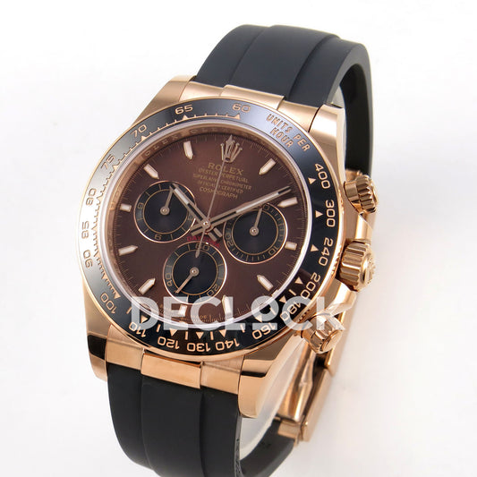 Rolex Daytona 126515 WF JH4131 brown dial rose-gold replica - angled front view of rose-gold-finish case and Oysterflex strap