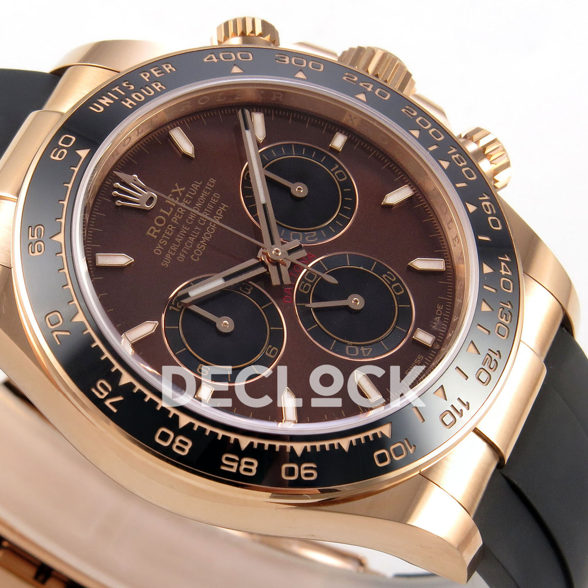 Rolex Daytona 126515 WF JH4131 brown dial rose-gold replica - opposite angled dial and rose-gold-finish case close-up
