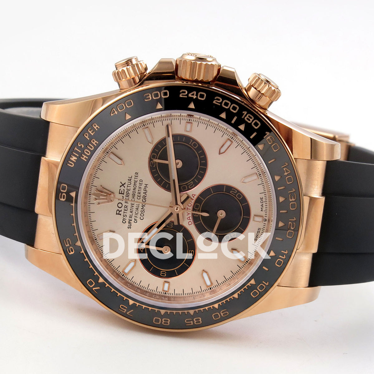 Rolex Daytona 126515 WF JH4131 rose-gold dial black subdial replica - opposite horizontal front view with Oysterflex strap