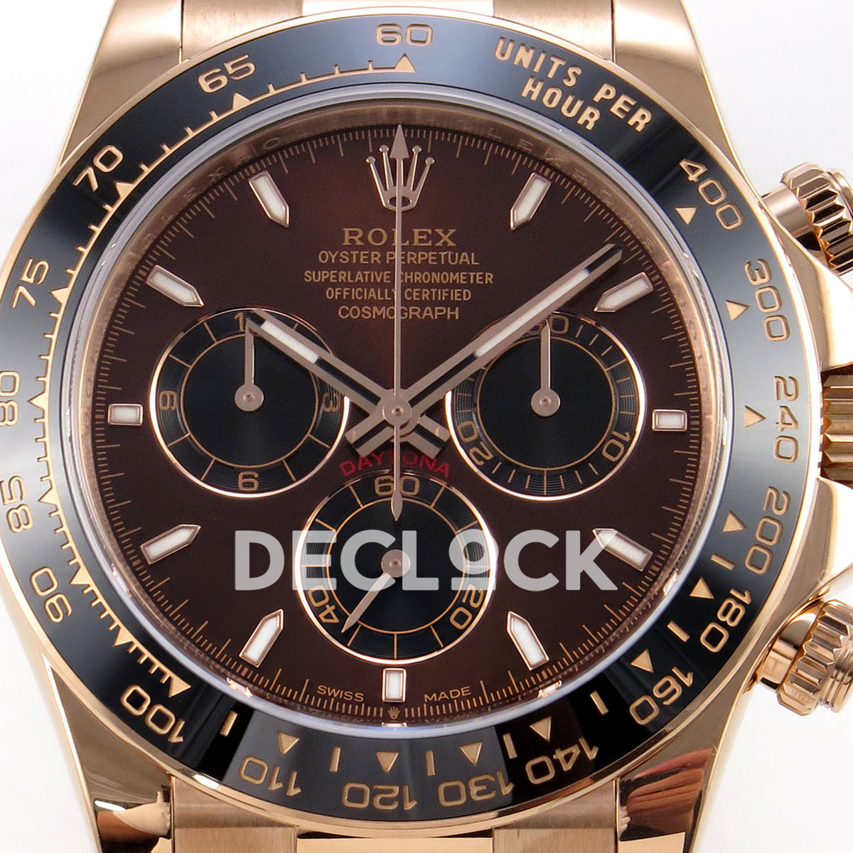 Rolex Daytona 126515 ZF replica - brown dial, black counters and ceramic tachymeter bezel close-up
