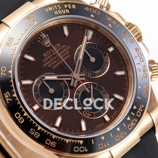 Rolex Daytona 126515 ZF replica - angled brown dial and black chronograph subdials close-up