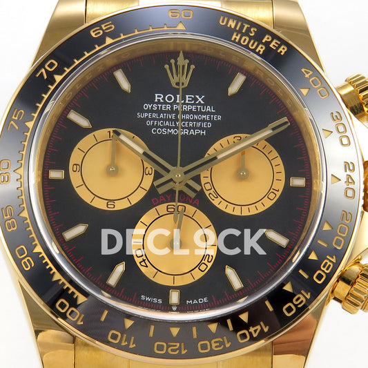 Rolex Daytona 126518 ERF replica - black dial and gold-tone chronograph subdials close-up