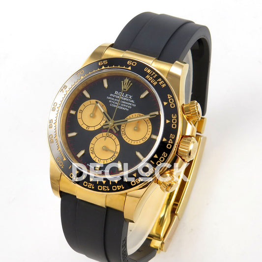 Rolex Daytona 126518 ERF replica - angled front view with yellow-gold-finish case
