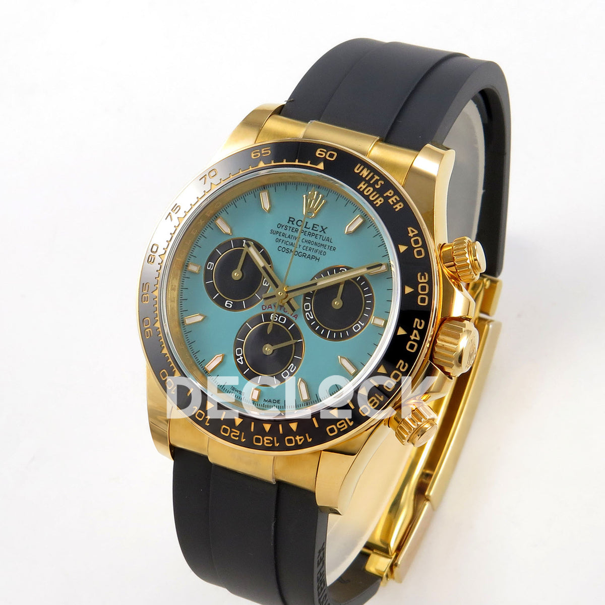 Rolex Daytona 126518 ERF replica - angled front view with yellow-gold-finish case