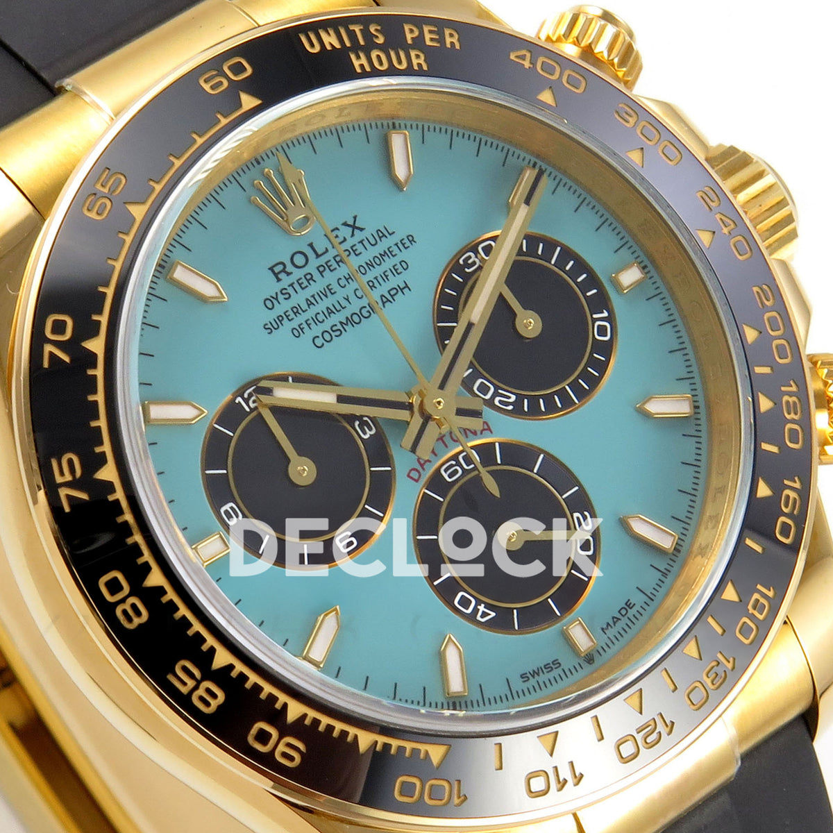 Rolex Daytona 126518 ERF replica - angled turquoise dial close-up