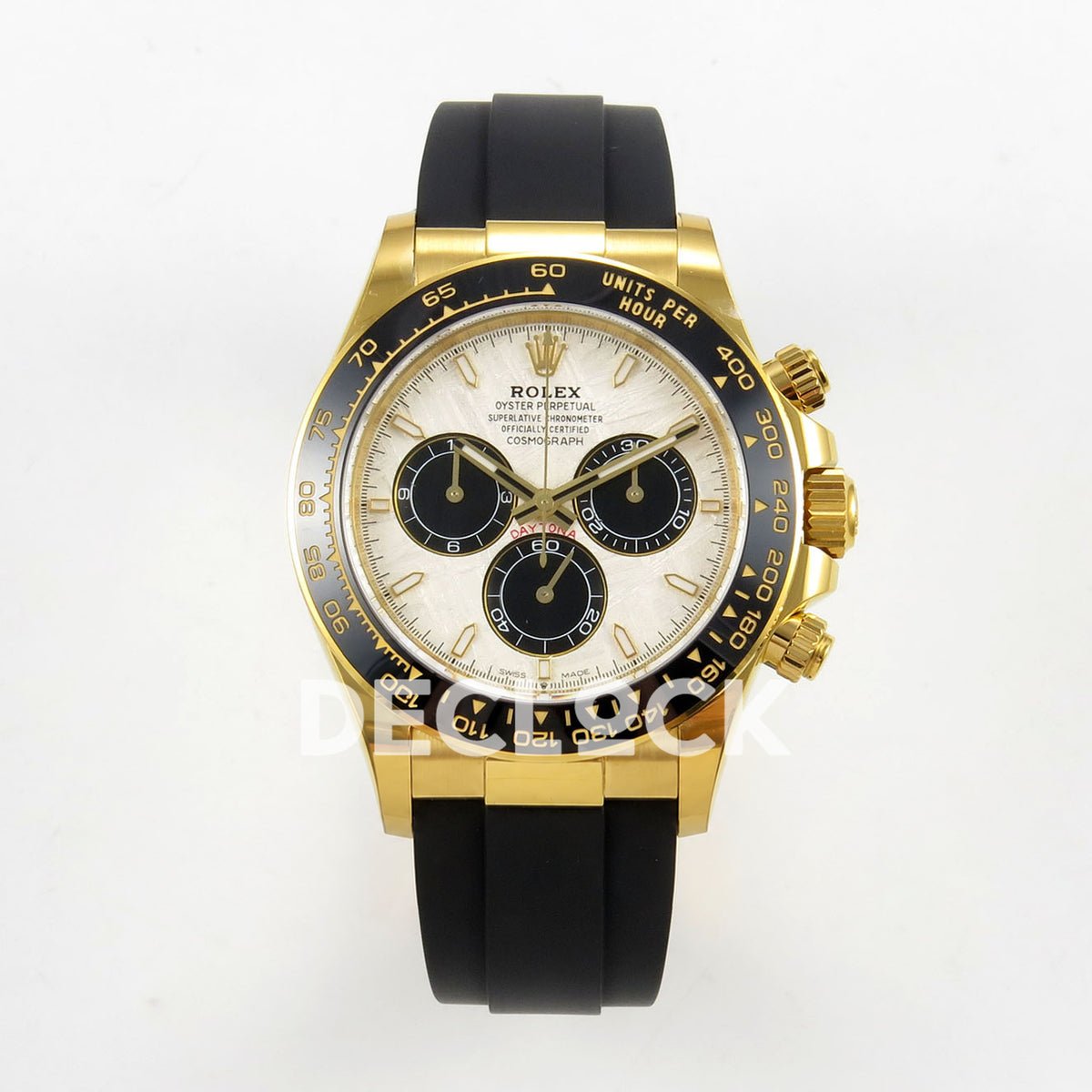 Rolex Daytona 126518 Clean Plus replica - front view of meteorite-style dial and Oysterflex strap