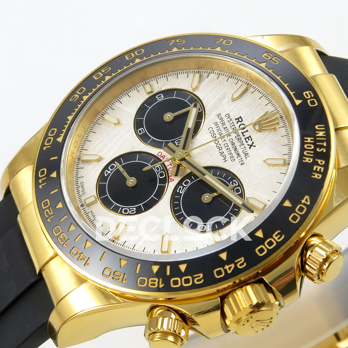Rolex Daytona 126518 Clean Plus replica - meteorite-style dial and ceramic tachymeter bezel detail