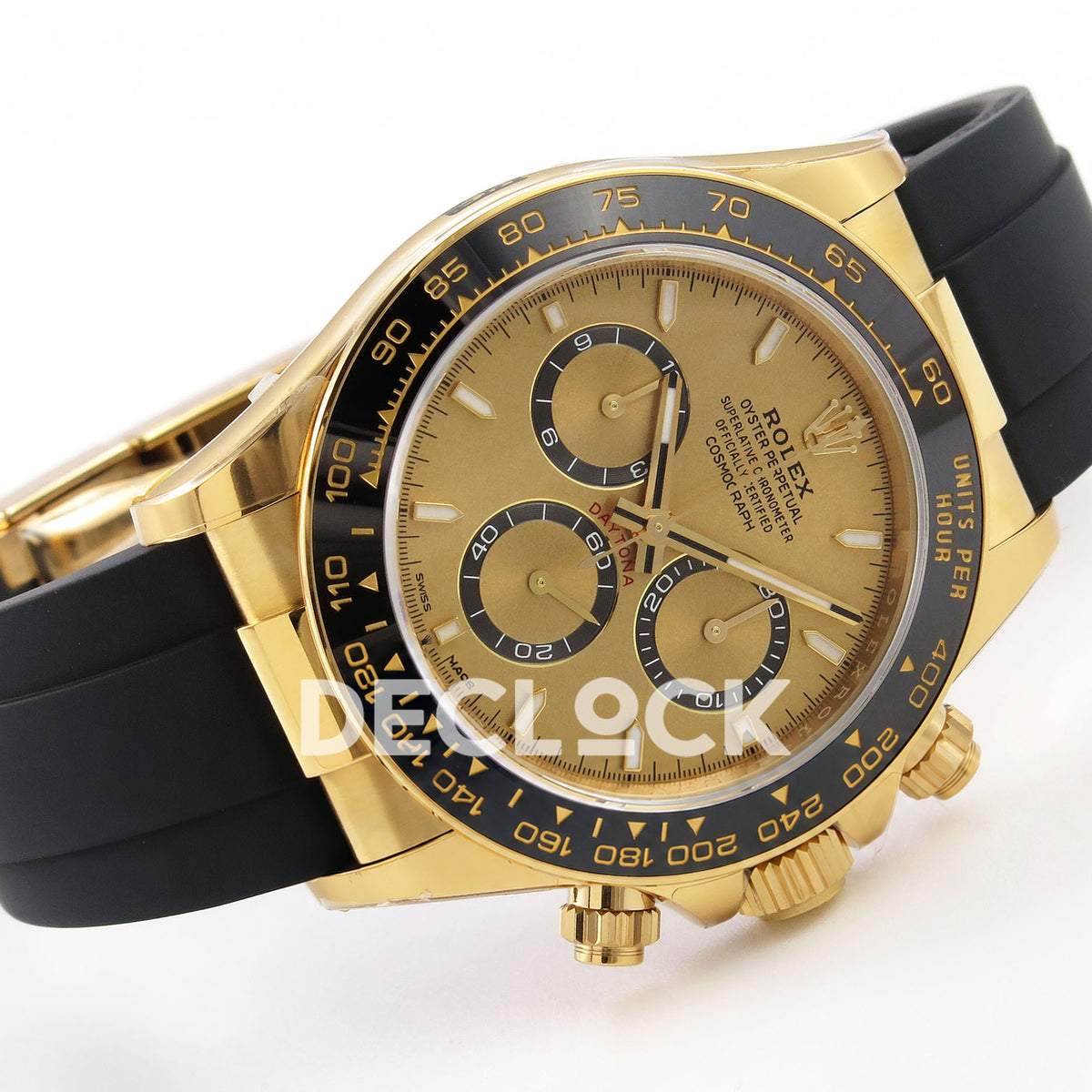 Rolex Daytona 126518 VSF replica - horizontal front view with black Oysterflex-style rubber strap