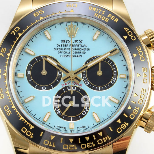 Rolex Daytona 126518 VSF V2 Tiffany Blue replica - original Tiffany Blue dial and gold-edged hour markers close-up