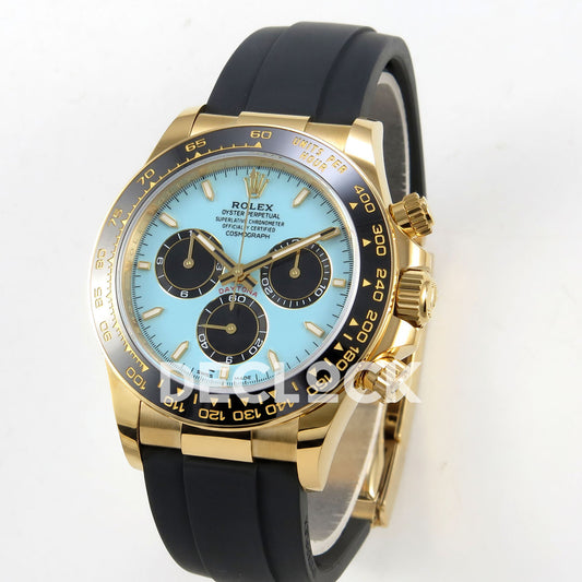 Rolex Daytona 126518 VSF V2 Tiffany Blue replica - angled front view of original Tiffany Blue dial and yellow-gold case