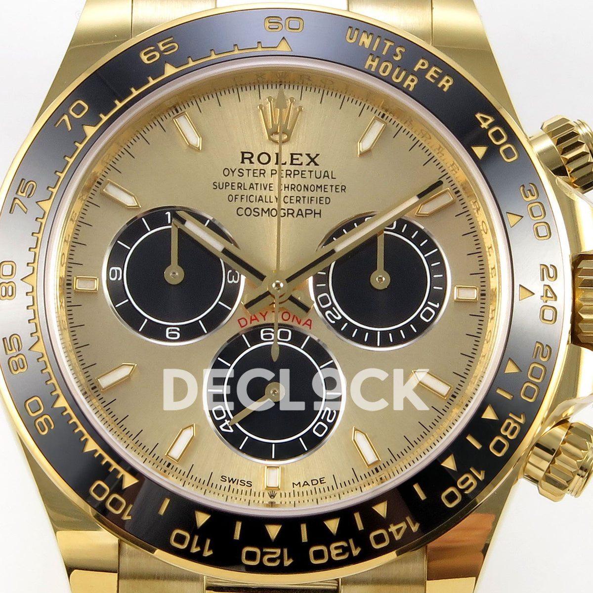 Rolex Daytona 126518 WF JH4131 gold-black dial yellow-gold replica - gold-coloured dial and black chronograph subdials close-up