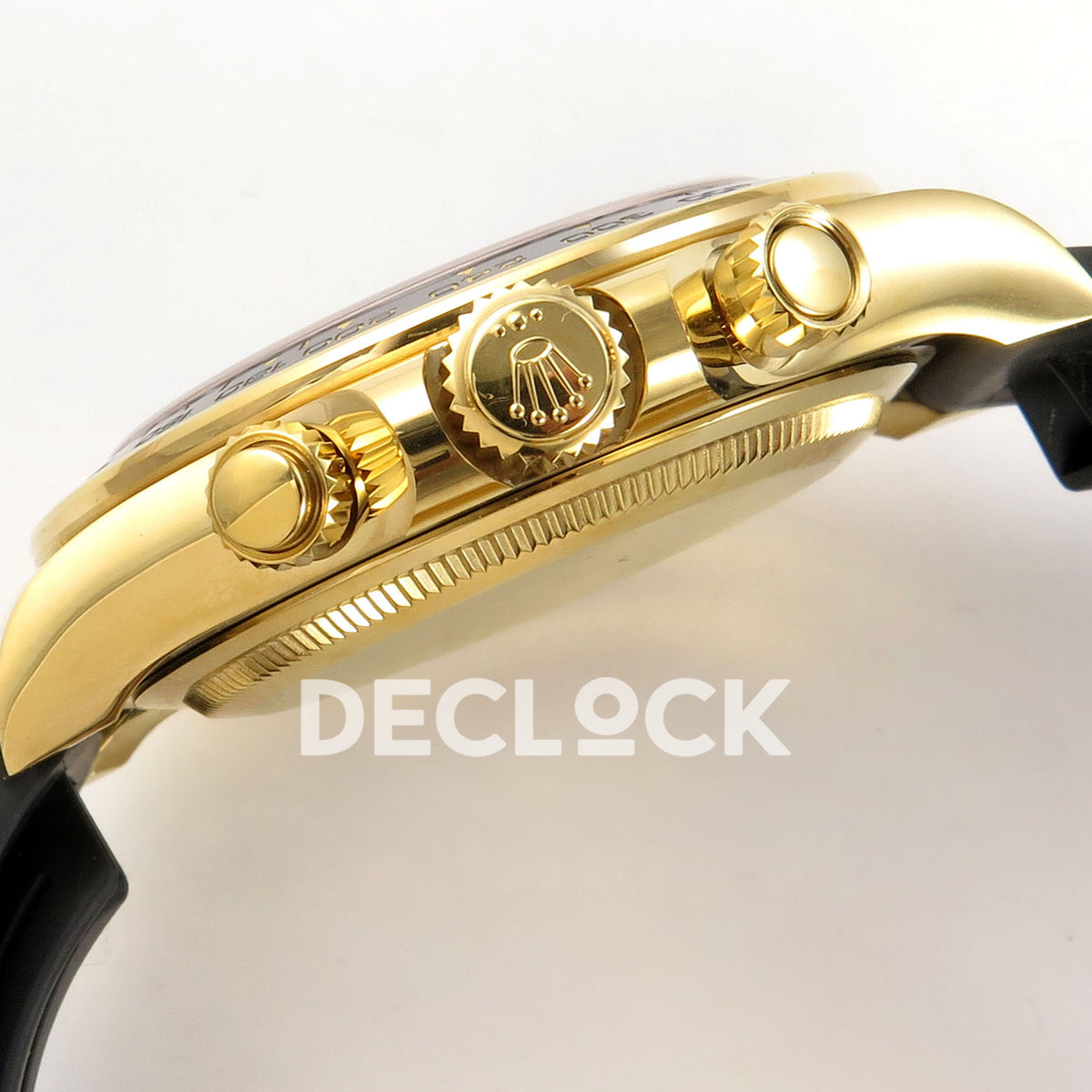 Rolex Daytona 126518 WF JH4131 gold-black dial yellow-gold replica - crown and chronograph pushers on the yellow-gold-finish case