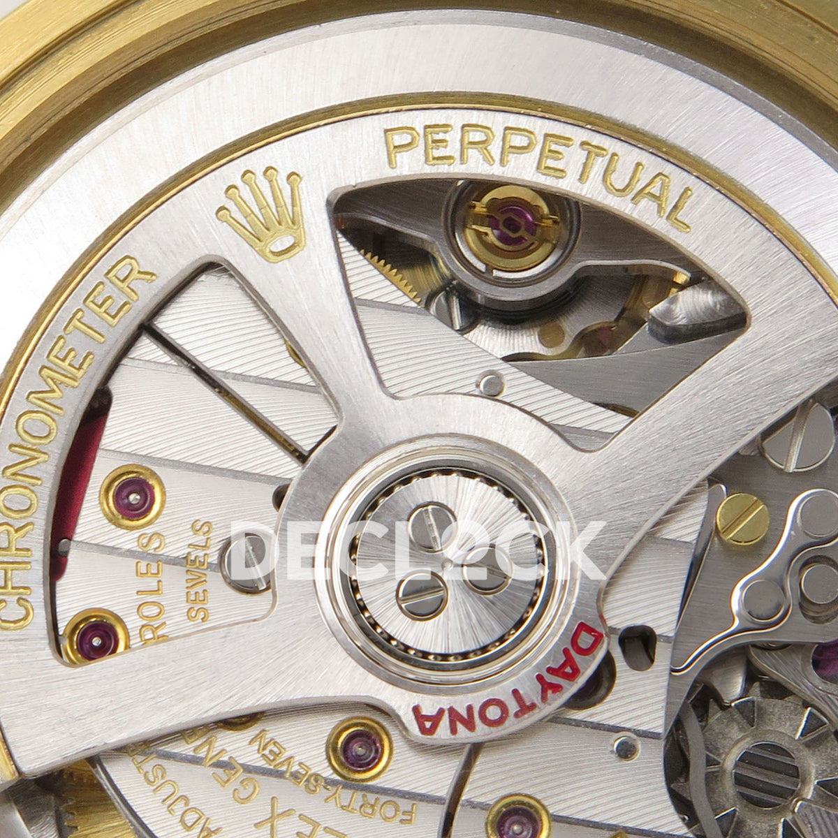 Rolex Daytona 126518 WF JH4131 turquoise yellow-gold replica - JH4131 rotor and chronometer engravings close-up