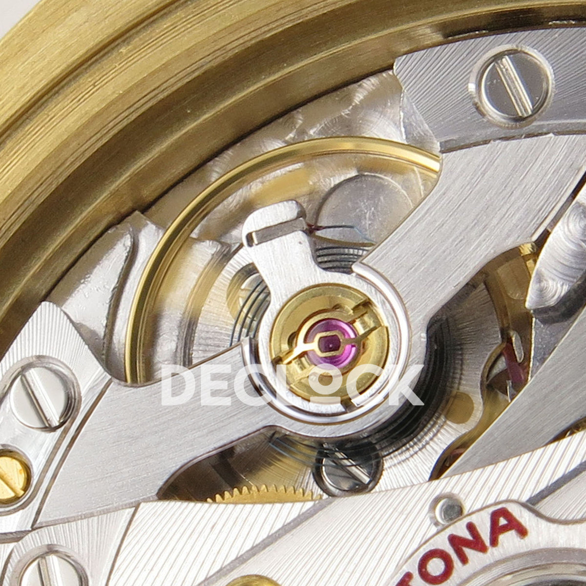 Rolex Daytona 126518 WF JH4131 turquoise yellow-gold replica - JH4131 balance wheel and hairspring close-up