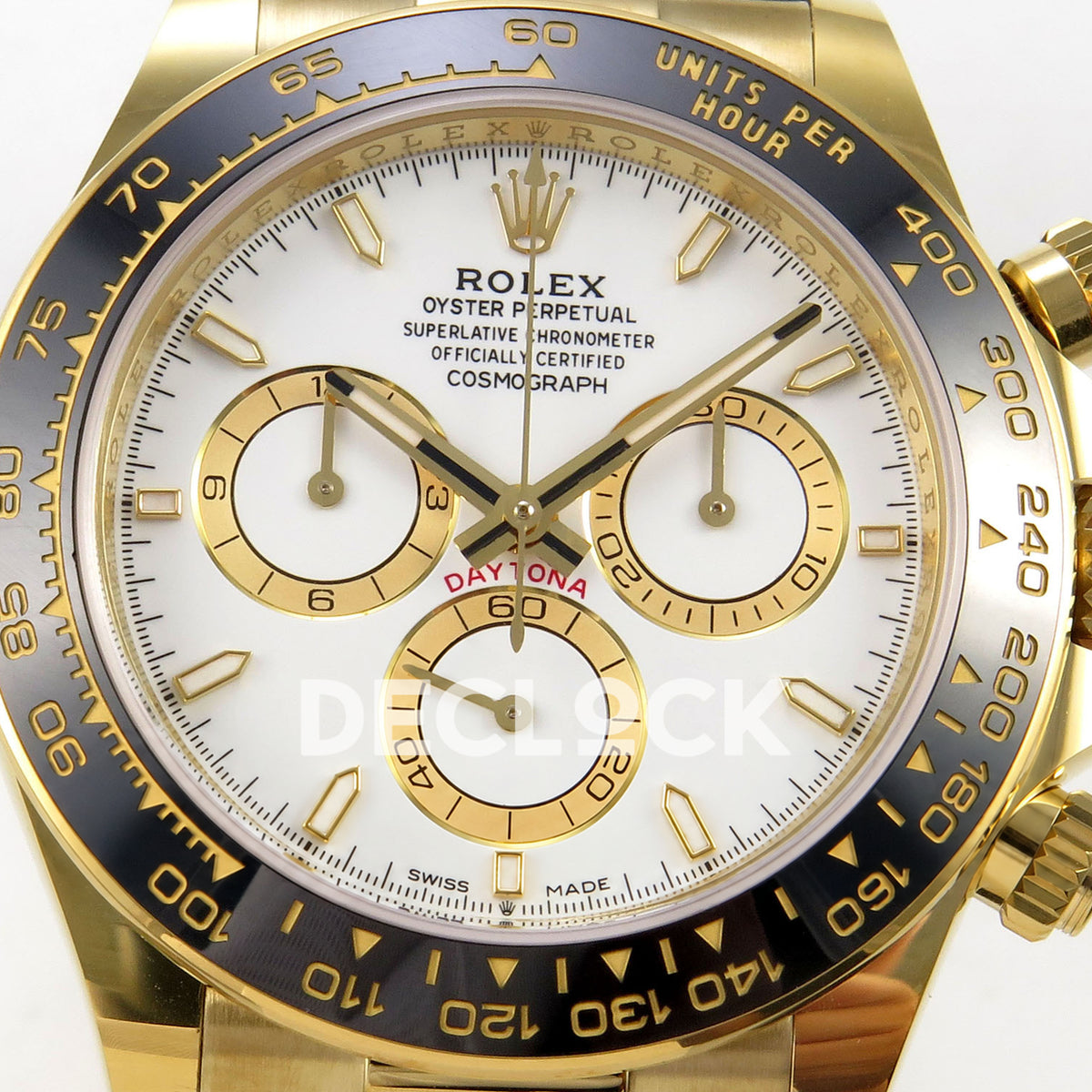Rolex Daytona 126518 WF JH4131 white dial yellow-gold replica - white dial and gold-coloured chronograph rings close-up