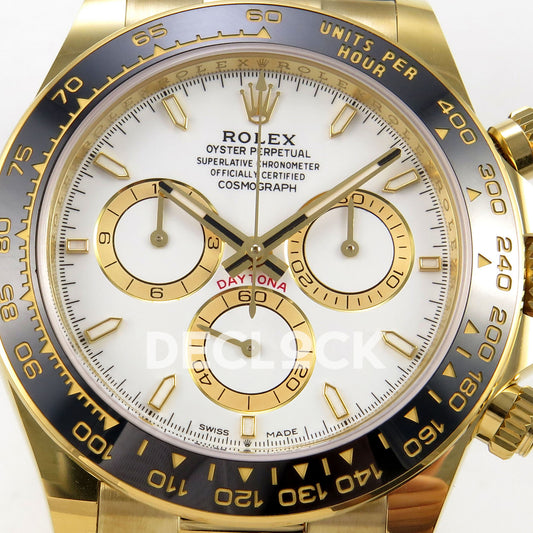 Rolex Daytona 126518 WF JH4131 white dial yellow-gold replica - white dial and gold-coloured chronograph rings close-up