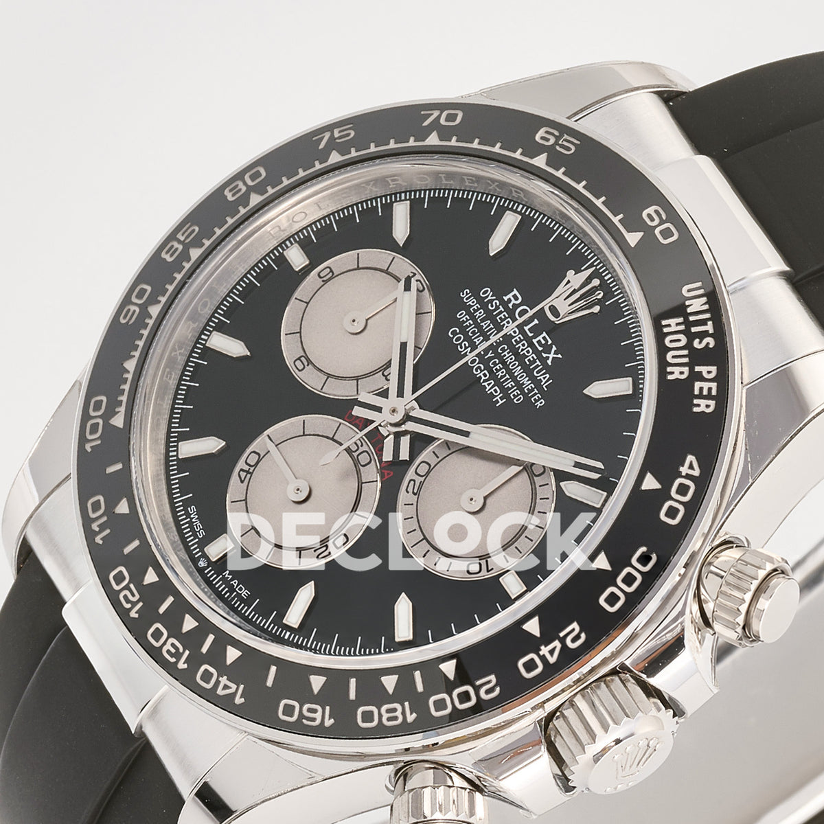 Rolex Daytona 126519 ARF replica - opposite angled black dial with silver chronograph counters view