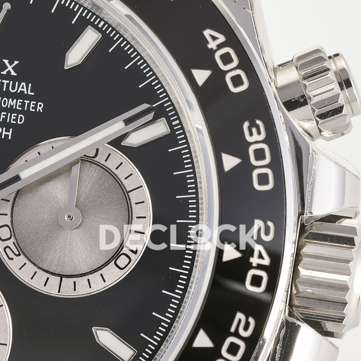 Rolex Daytona 126519 ARF replica - winding crown, pushers and dial minute markers