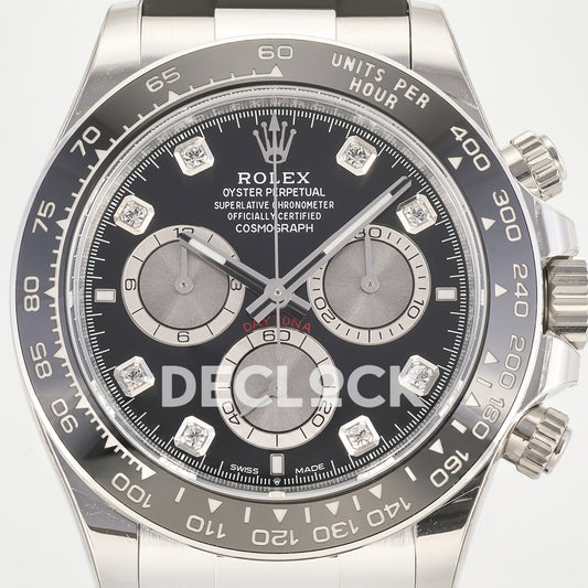 Rolex Daytona 126519 ARF replica - black dial, decorative stone hour markers and silver chronograph counters